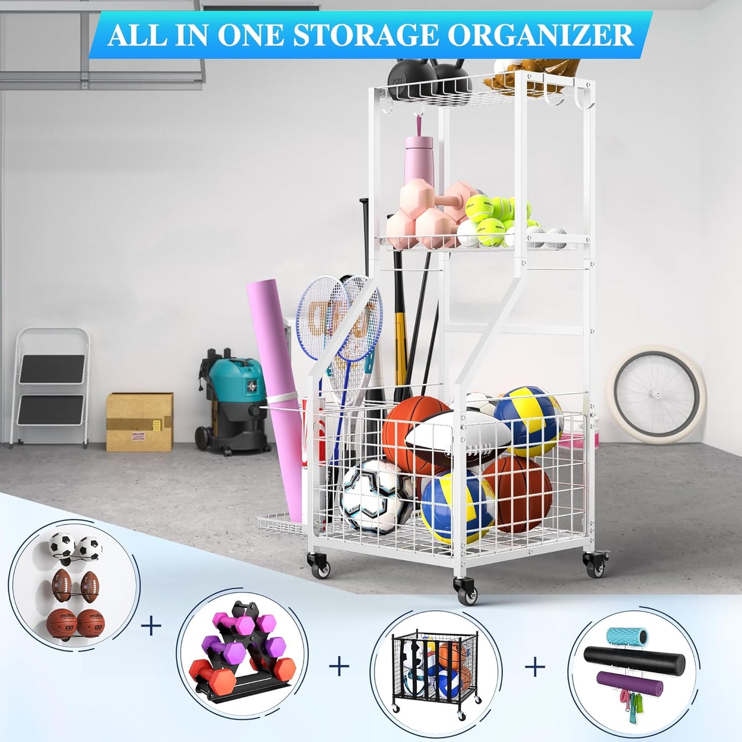 Skiennix Sports Equipment Garage Organizer - Maximize Space with Durable Design | Ideal for All Gear