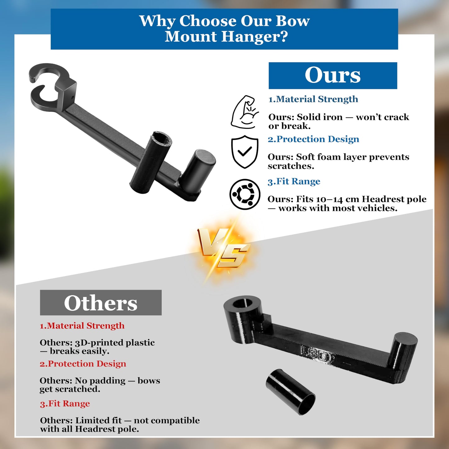 Metal Bow Hanger for Truck, Archery Hunting Shooting Bracket Headrest Mount,Universal Compound Bow Holder for Vehicle Storage and Hunting Transport