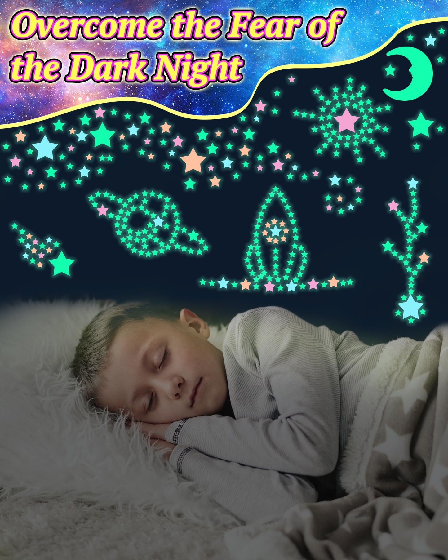 201 Pcs Glow in The Dark Stars Stickers for Ceiling, Toddler Stocking Stuffers Wall Room Decor Gifts, Luminous 3D Glowing Stars Easter Basket Stuffers for Kids Boys Girls - Multi
