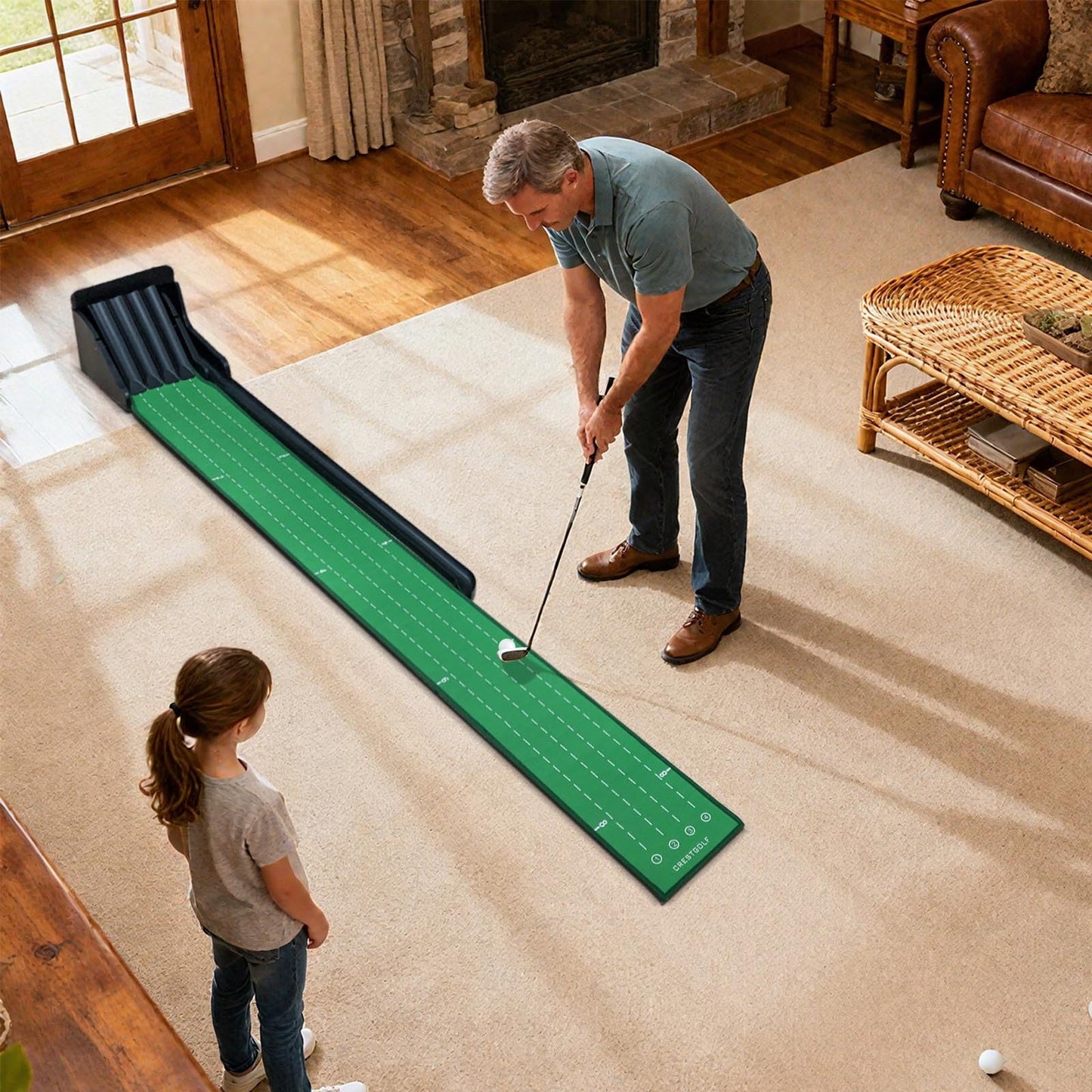 Crestgolf Golf Putting Mat, Automatic Ball Return with 4 Flipping Tracks & 2-Player Mode, Professional Non-Slip Practice Putting Green Mat for Indoor Golf Training, Improve Putting Skills
