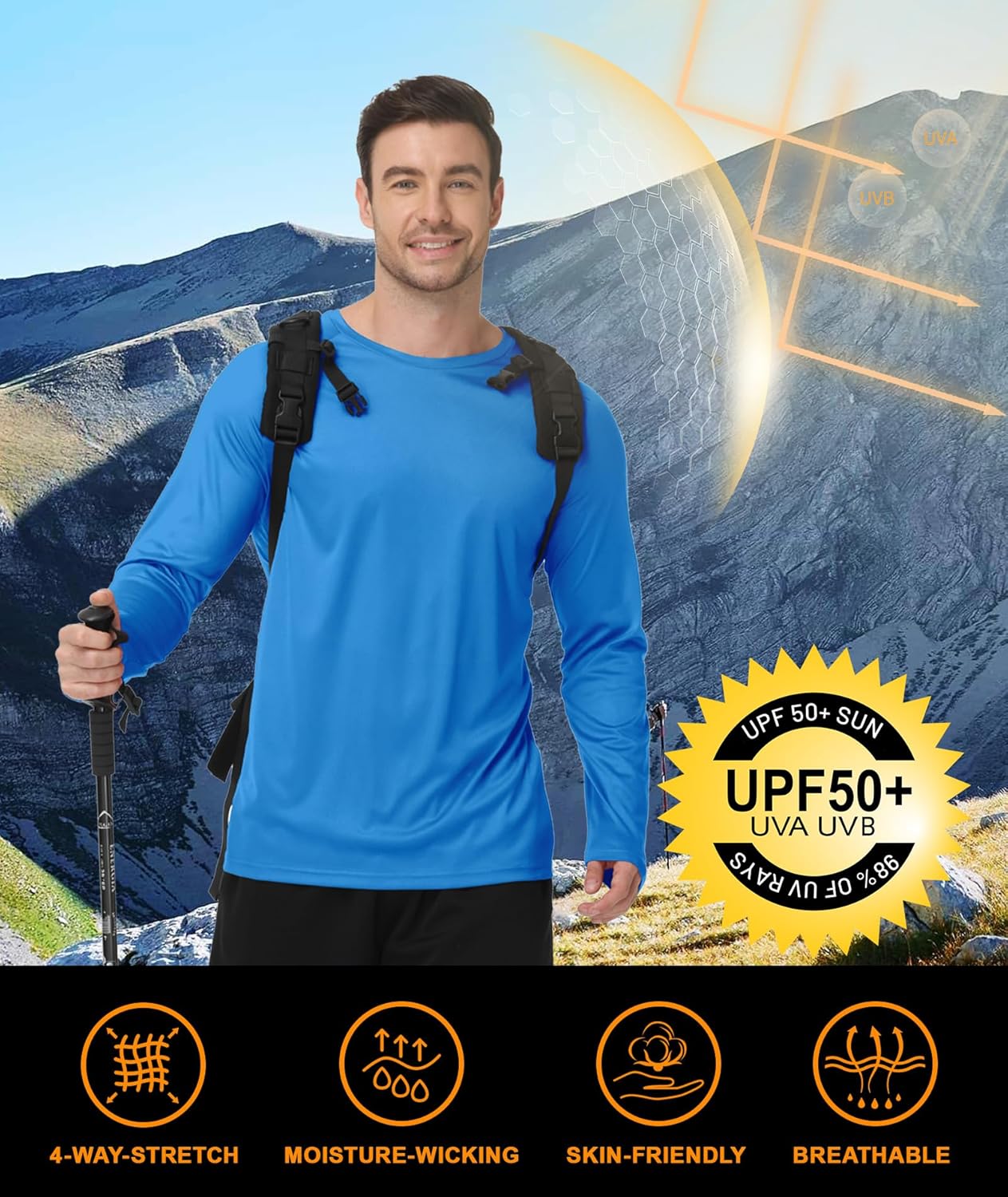 Skiennix Long Sleeve Shirts for Men - UPF 50+ UV Protection | Moisture-Wicking Workout & Swim Gear - 3 Pack