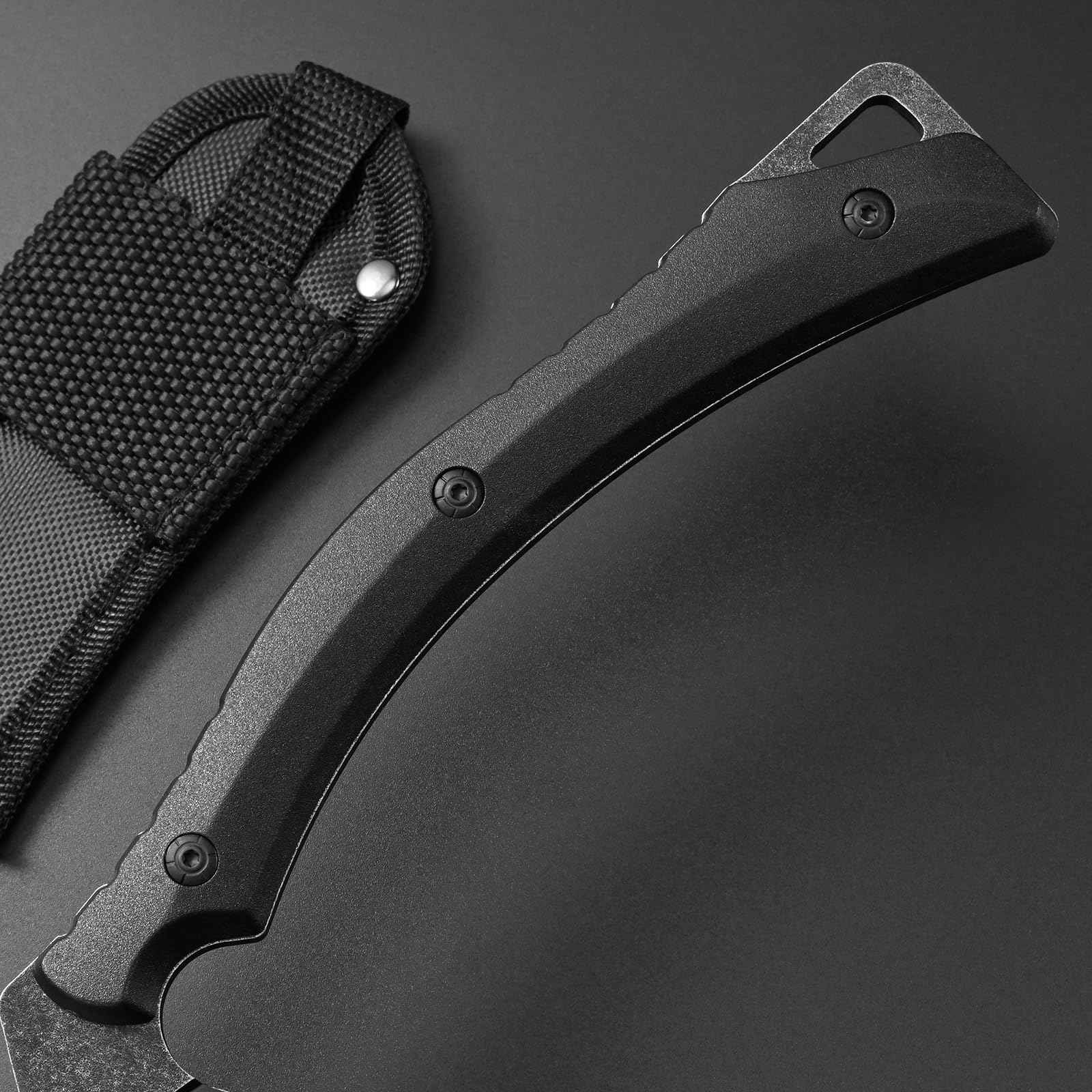 Ccanku C1398 Camping Axes Billhook Sickle Machete Knife Brush Clearing Sickle Machetes D2 Steel Blade G10 Handle Hatchet for Outdoor Activities,Yard Work, Small Grass Sickle Machete,Harvest Knife