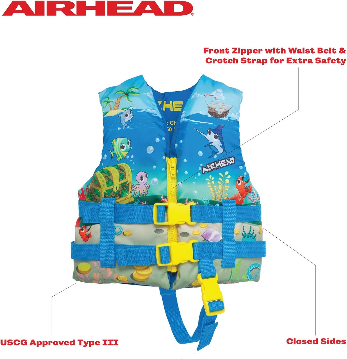 Airhead Treasure Life Vest - USCG Approved Infant & Child Safety Vest for 33-55 lbs