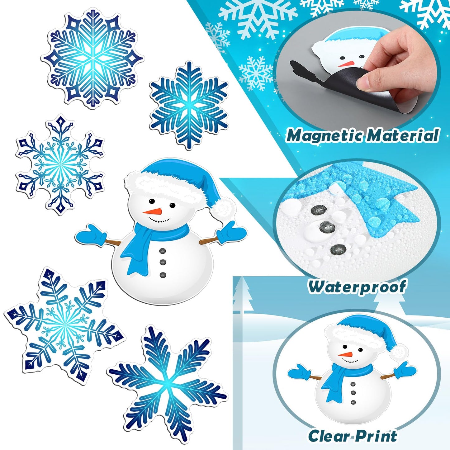 Konohan 12 Pcs/6 Pairs Winter Snowflake Screen Door Magnets Snowman Double Sided Screen Door Magnet Flexible Protector Decorative Screen Magnets for Window Screen Sliding Doors