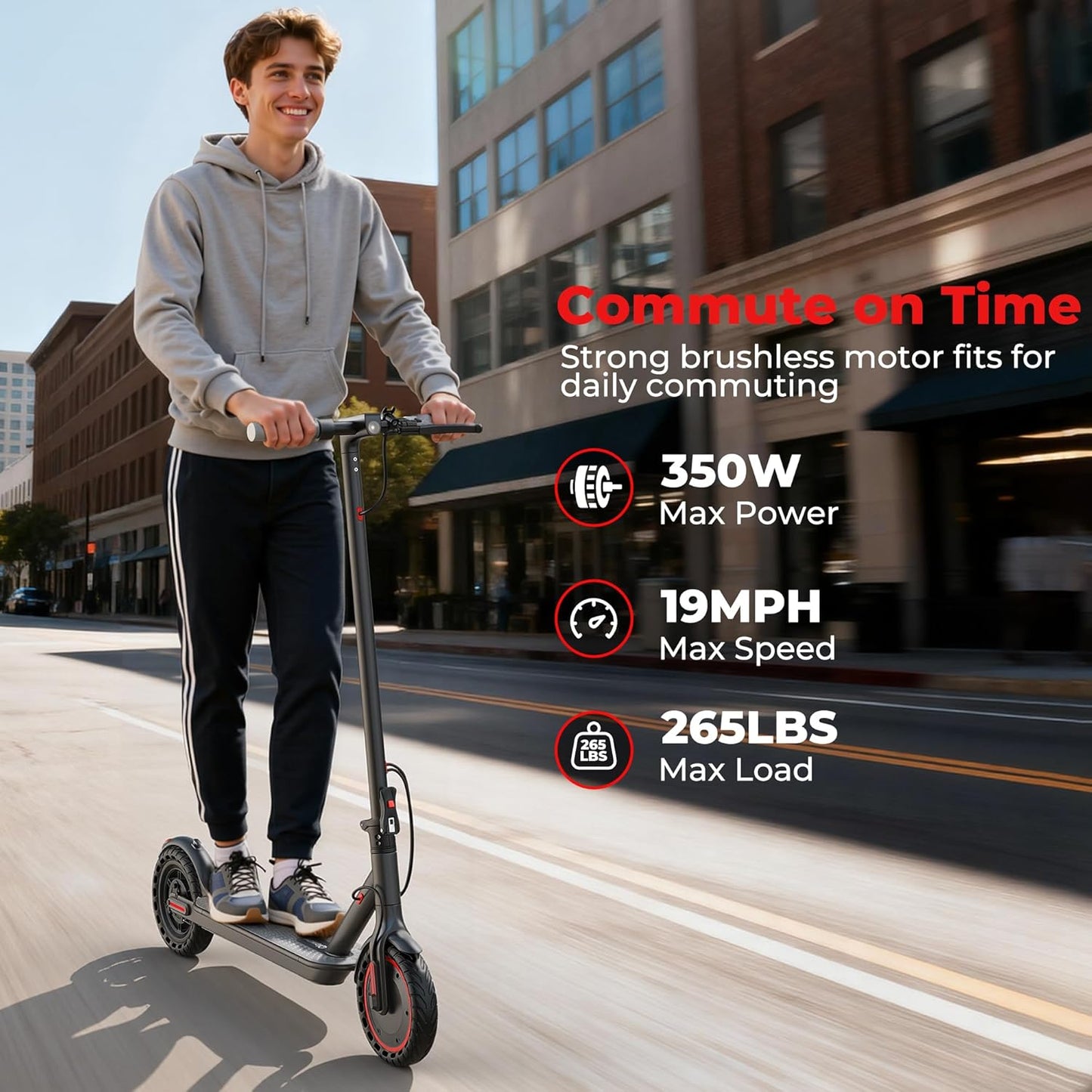 Qlaway Electric Scooter for Adults - 19 MPH Speed, 350W Motor, 15-22 Miles Range | 265 LBS Capacity