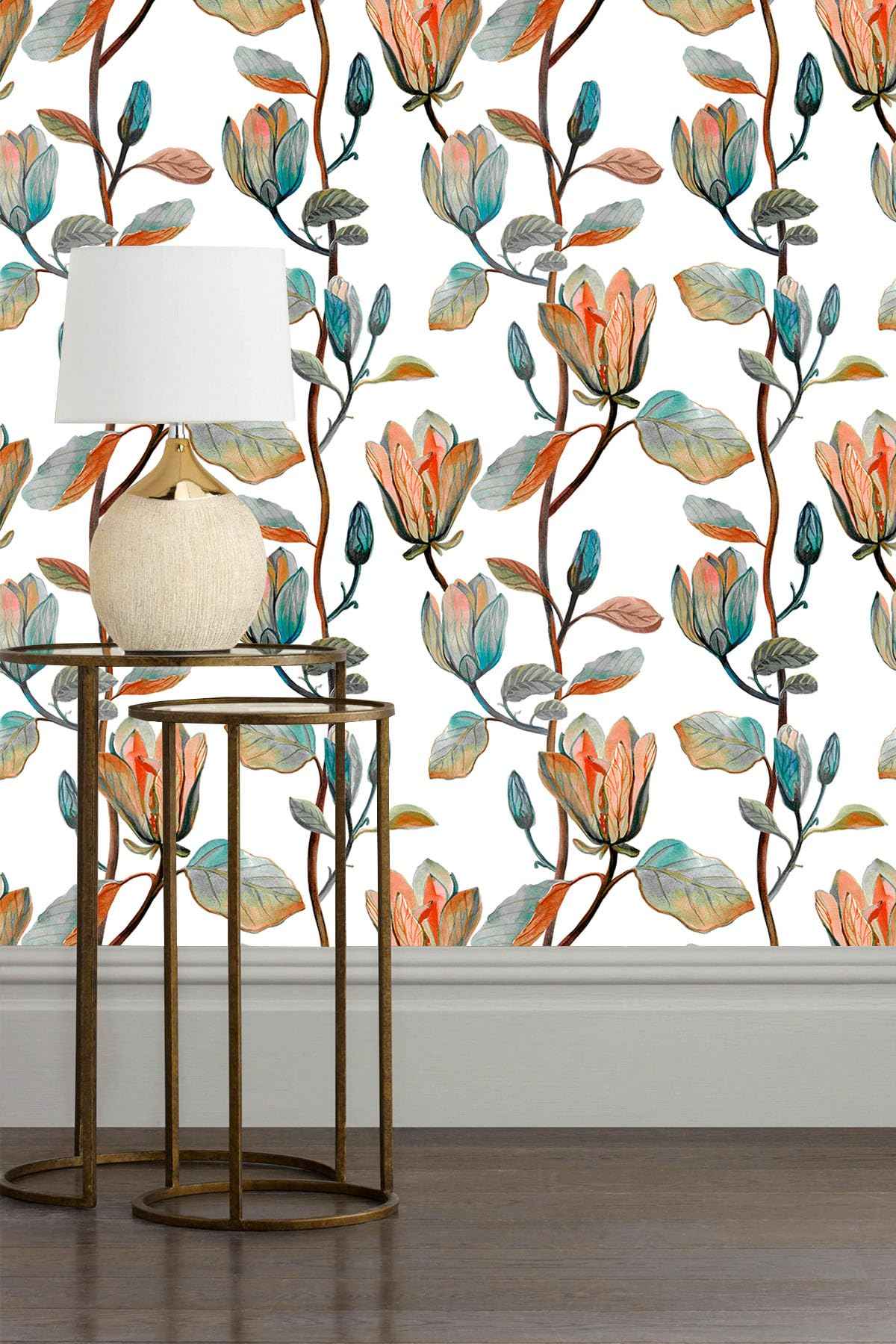 MIAHOME Magnolia Floral Leaf Peel and Stick Wallpaper Vintage Contact Wall Paper Modern Botanical Self Adhesive Vinyl Removable Renter Friendly Leaves Wallpaper 17.7in x 9.8ft