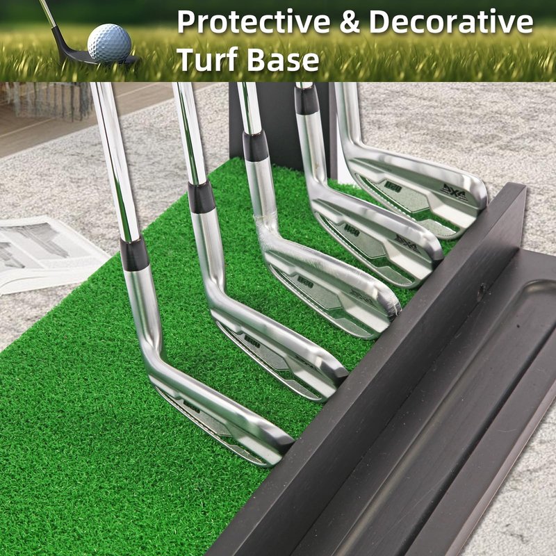EnigmaSoul Wooden Golf Putter Stand with Ball Storage - Holds 8 Clubs & 22 Golf Balls, Space-Saving Golf Club Holder for Indoor/Home/Office/Simulator/Driving Range - Golf Accessories & Training Aid
