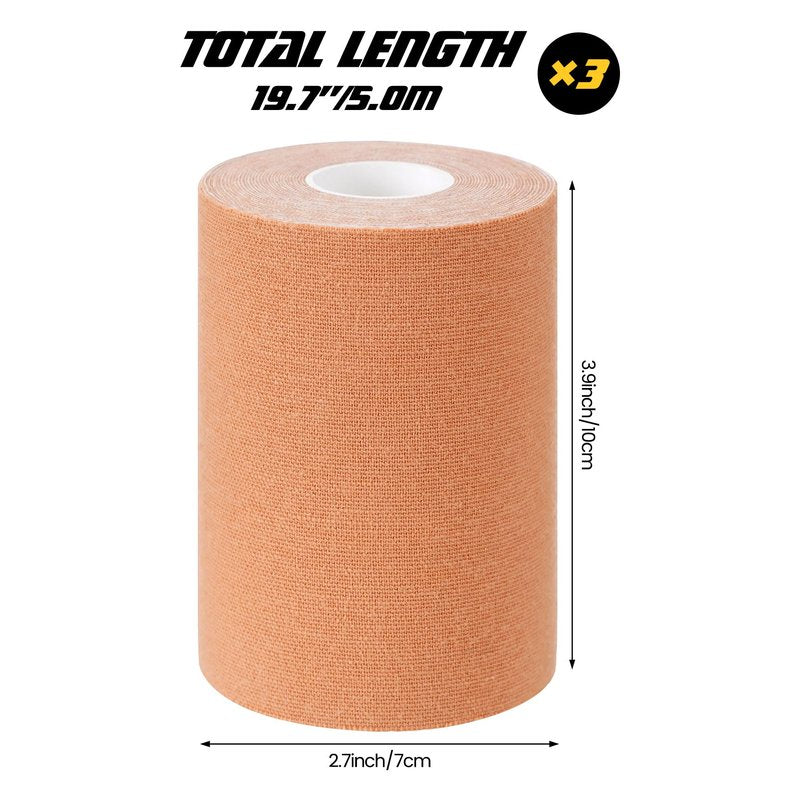 WGXX 4 Rolls Kinesiology Tape, 4 in x 5.5 yd Athletic Tape kt Strips Waterproof Muscle Support Elastic Adhesive Sport Tape for Pain Relief Joints Knee Ankle Shoulder Wrist, Beige