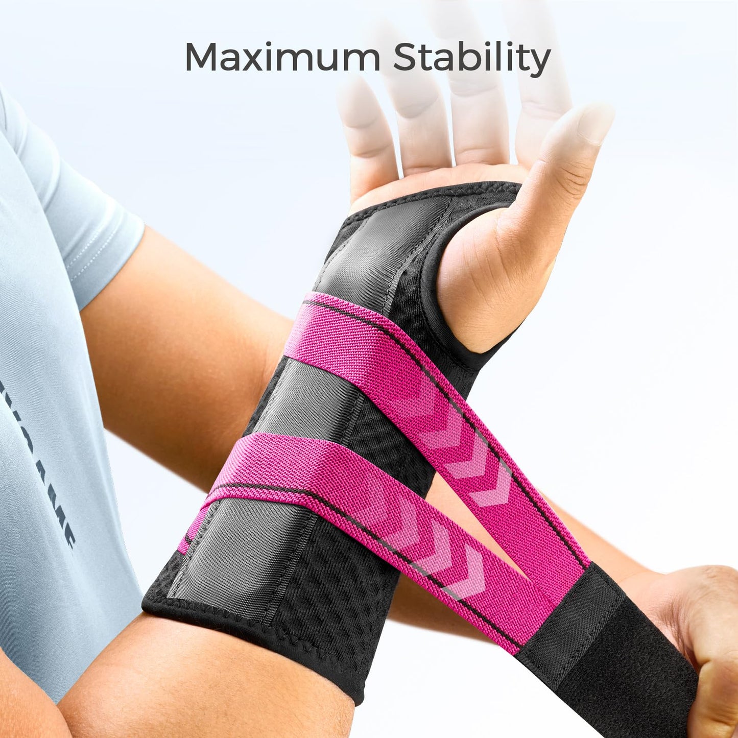 FREETOO Wrist Support Brace Left Hand for Tendonitis, Sprained Wrist, Strain, Pain Relief Wrist Splint for Carpal Tunnel, Arthritis, wrist Immobilizer Fit Women and Men for Sleeping (S/M, Black/Pink)