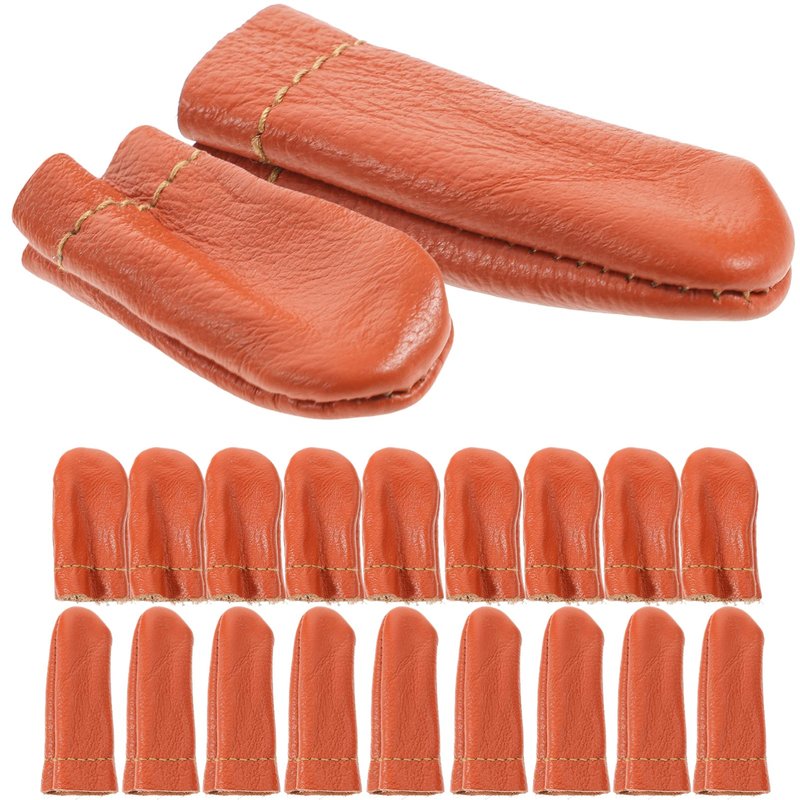SEWACC 20 Pcs Leather Finger Cots Needle Felting Finger Protectors Thumb Thimble Embroidery Needlework Fingers Thumb Protection Sleeve Cots (Random Color)