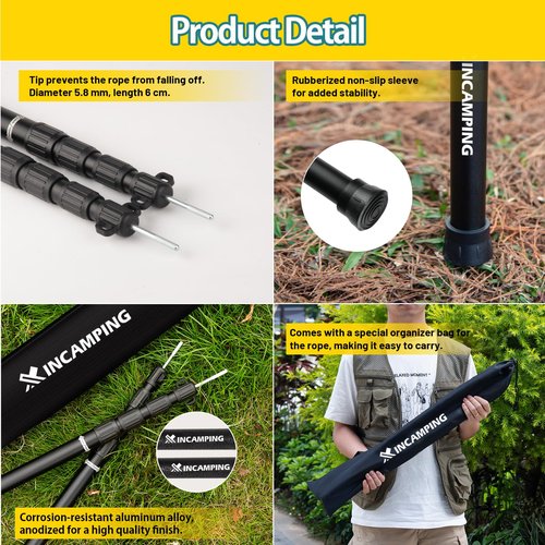 Adjustable Heavy Duty Tarp Poles 7.6FT,XINCAMPING Aluminum Tent Poles with Protection Cap - 4 Pack Rust-Proof Awning Poles for Camping, Hiking, Canopy & Outdoor Shelter