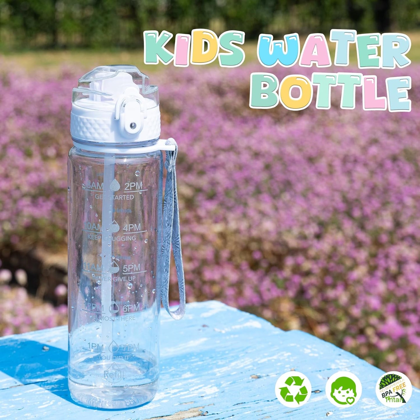OLDLEY Kids Water Bottle - 17oz Motivational Design with Silicone Straw | Leak-Proof, BPA-Free, Clear