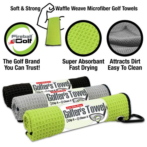 Fireball Golf US Based Towel Gift Set - 3 Golf Towels, Divot Tool, Ball Marker, Cleaning Brush - Many Colors, Gifts for Men, Women, Children