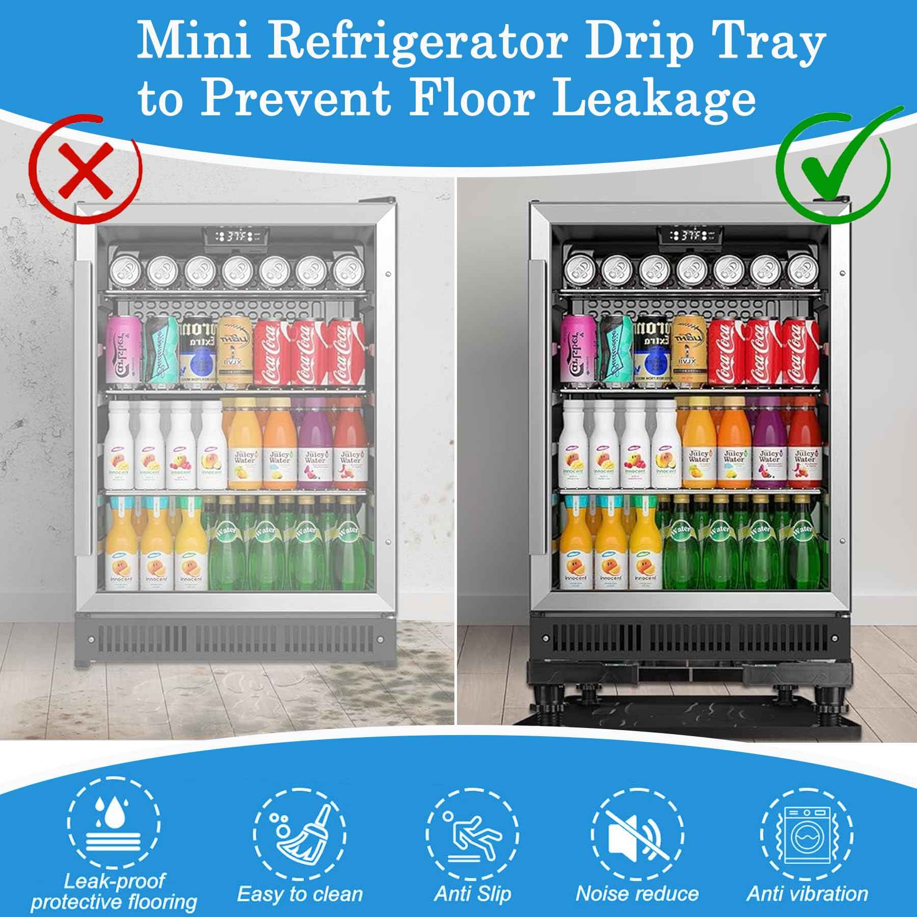 Mini Fridge Mat for Carpet, 24" x 24" x 0.8" Refrigerator Floor Protector, Under Refrigerators Silicone Mat with Raised Edge, Laundry Guards for Washer and Dryer Pan, AC Drip Pan Mat