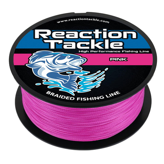 Reaction Tackle Braided Fishing Line - Pro Grade Power Performance for Saltwater or Freshwater Fish - Colored Fishing Line Braid for Extra Visibility - Pink 65 Lb (1500 Yards)