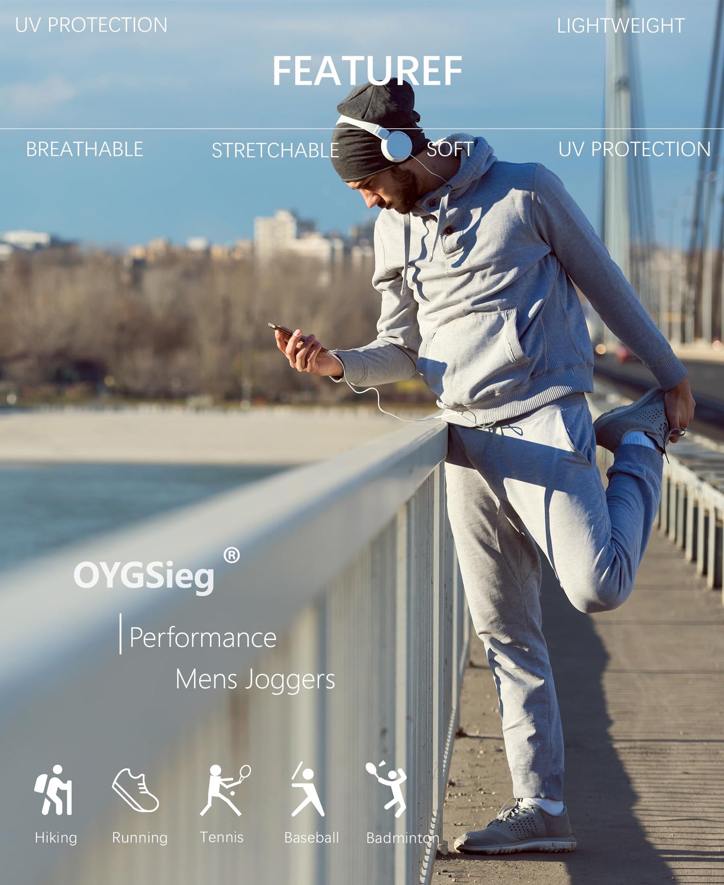 OYGSieg 4 Pack Mens Sweatpants with Zipper Pockets Open Bottom Joggers for Men Lightweight Track Pants for Casual Hiking