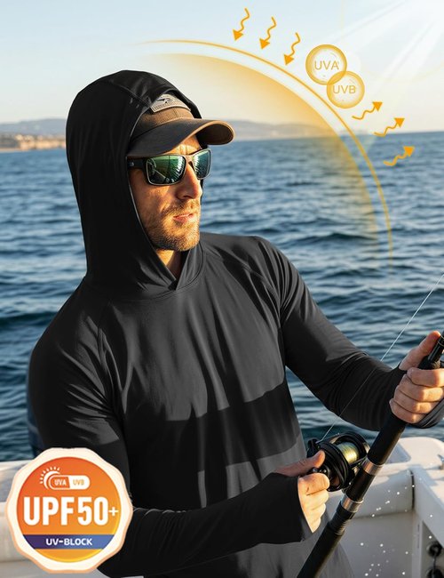 MAGCOMSEN Men's Long Sleeve Hooded T-Shirt - UPF 50+ Sun Protection for Fishing & Outdoor Activities