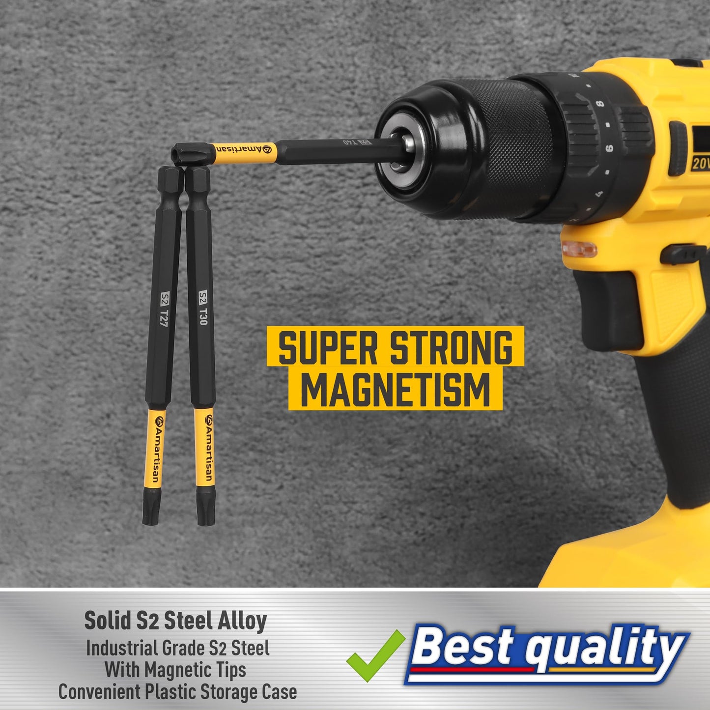 Amartisan 12-Piece Torx Bit Set, S2 Steel, 4" Long T5 - T40, Security, Tamper Resistant Fastener Drive Bit