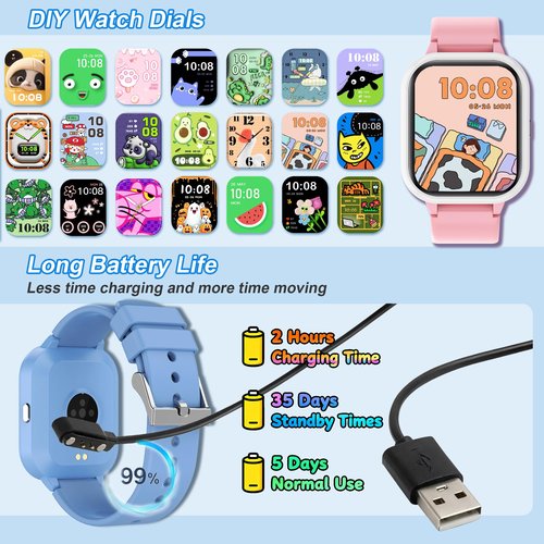 Pink Smart Watch for Girls, IP68 Youth Watch with 20+ Sports Modes, 1.8" Bluetooth Girls Fitness Tracker with APP, Heart Rate Sleep Monitor, Pedometer, Class Mode, 13 Alarms, Game, Teens Festival Gift