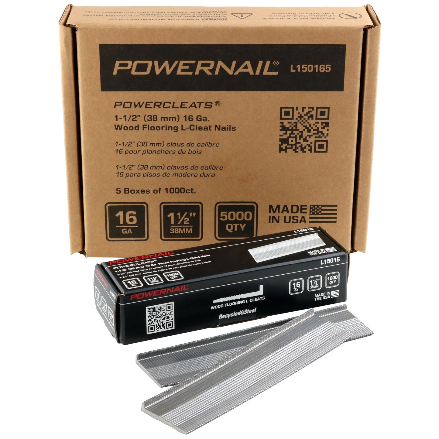 Powernail L150165 16 Gauge 1-1/2 Inch Length L-Cleat Nail for Hardwood Flooring (1 case of 5-1000ct boxes)