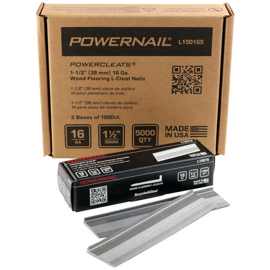 Powernail L150165 16 Gauge 1-1/2 Inch Length L-Cleat Nail for Hardwood Flooring (1 case of 5-1000ct boxes)