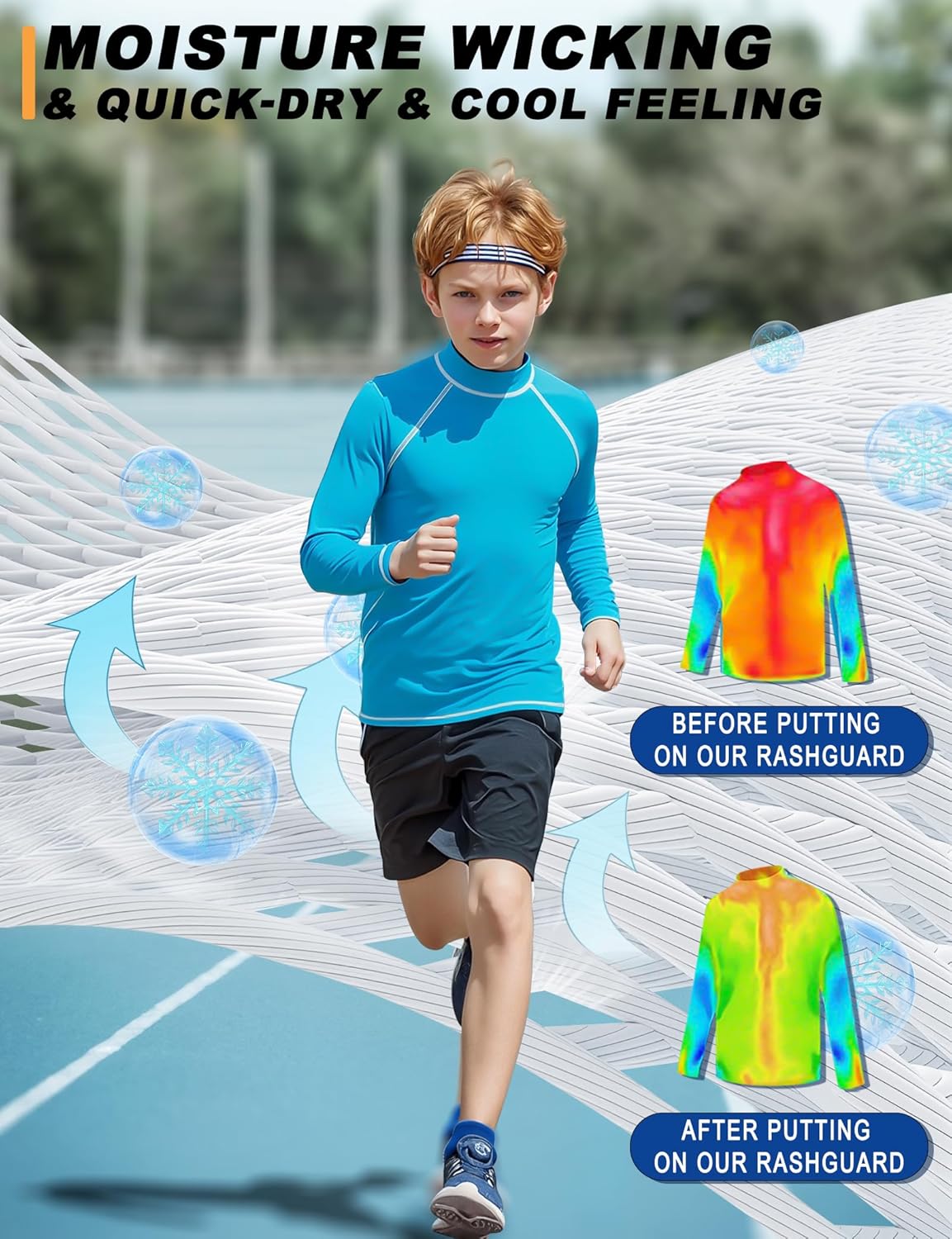 Skiennix Boys Rash Guard Swim Shirt - Long Sleeve UPF 50+ Sun Protection for Kids | Quick Dry Beach Wear
