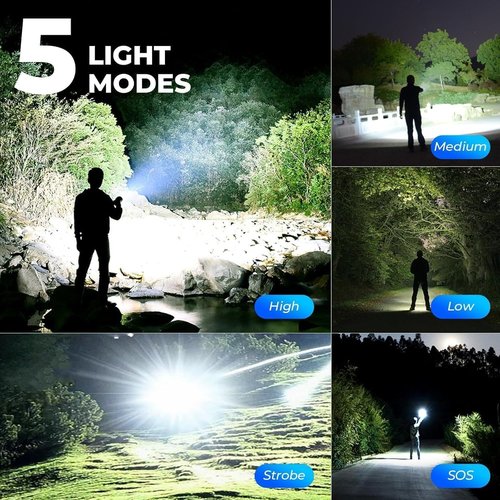 3 Pack Rechargeable LED Flashlights 990,000 Lumens, Adjustable, 5 Modes, IPX7 Waterproof, Powerful Handheld Flash Lights for Camping Hiking Emergency Home