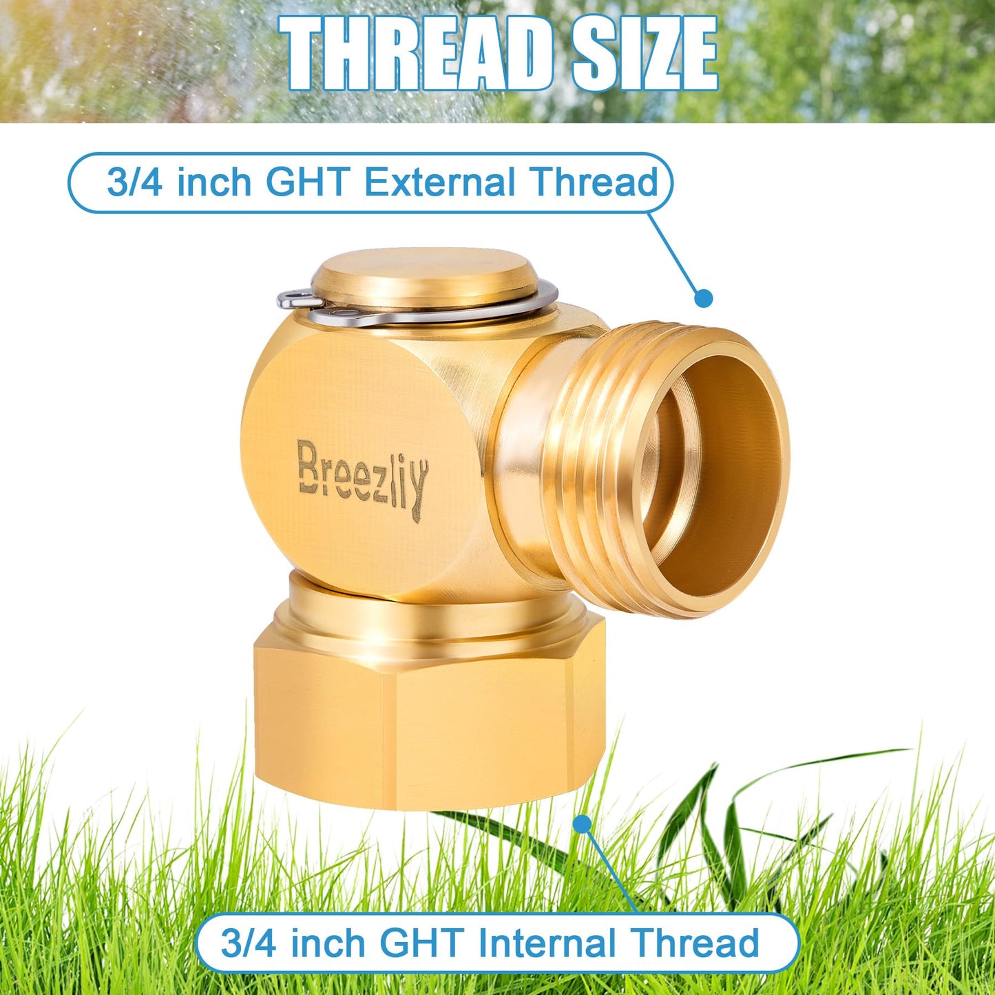 Breezliy Garden Hose Swivel elbow Connector 90 Degree Solid Brass Pipe Fittings,Brass Replacement Part Swivel,Hose Kink Protector（1pc）