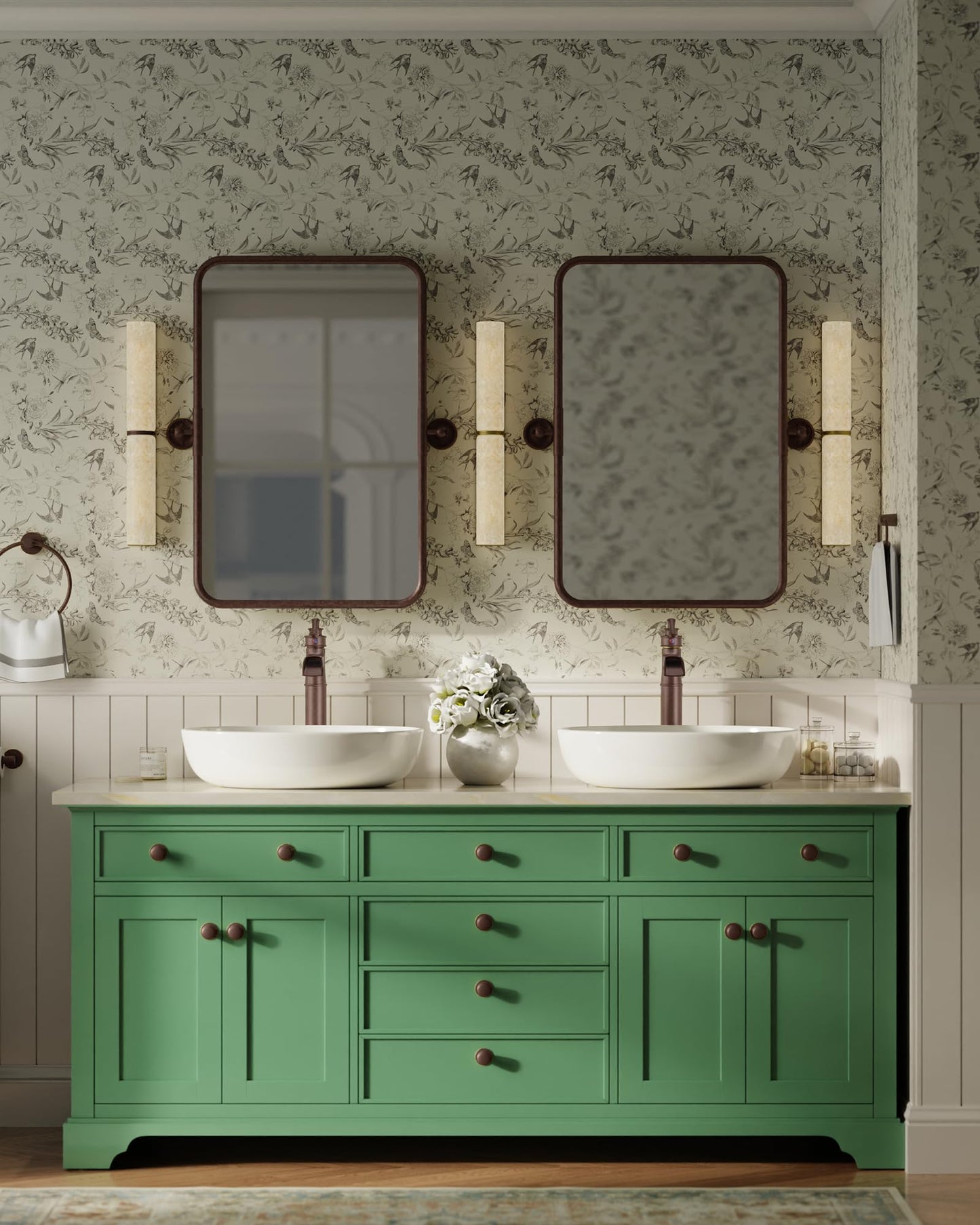 Vessel Sink Faucet Copper Tall Bathroom Faucets Waterfall Single Handle 1 Hole Farmhouse Antique with Pop up Drain Assembly and Supply Lines Mixer Tap Without Overflow Counter Top