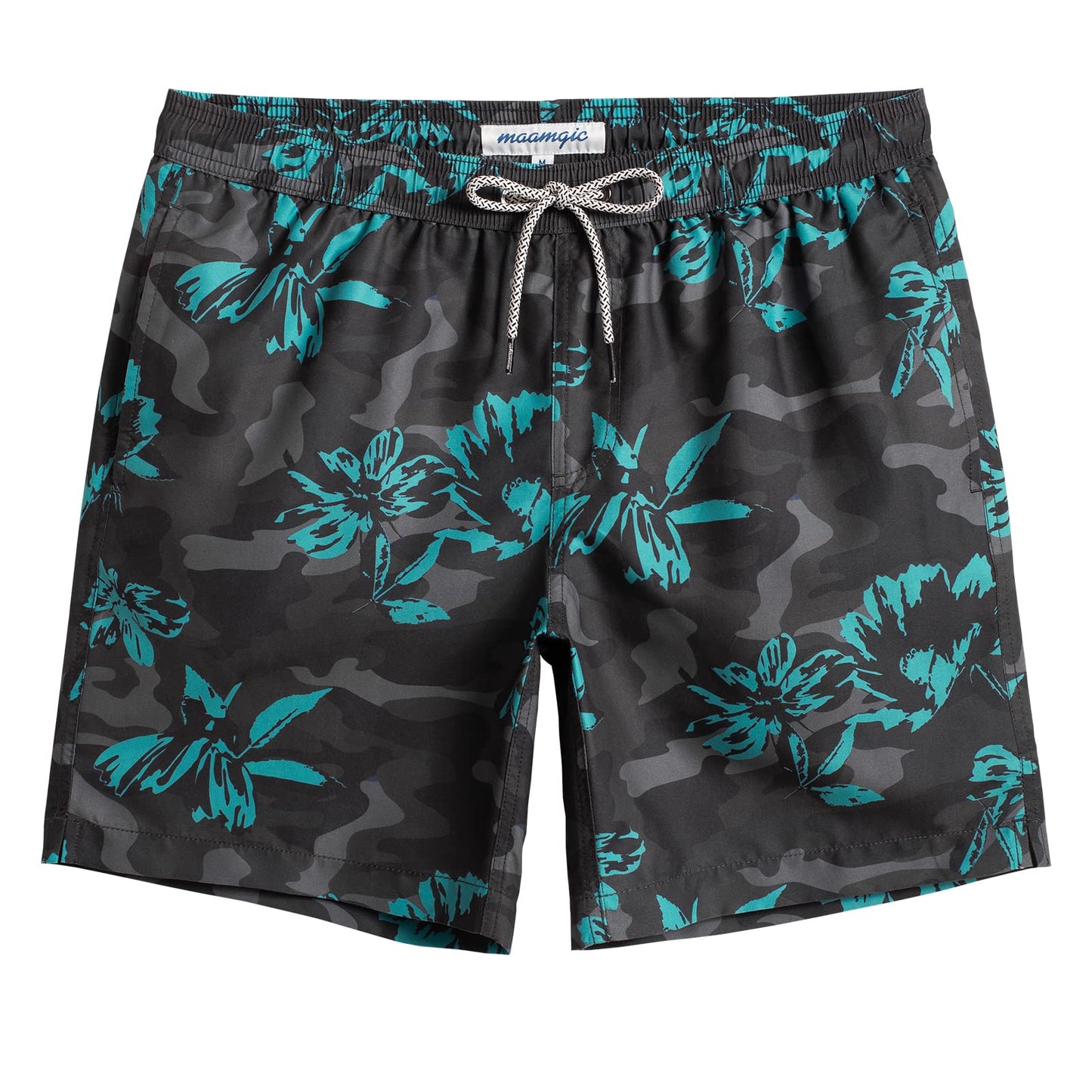 maamgic Mens Swim Trunks Quick Dry Swim Shorts with Mesh Lining Funny Swimwear Bathing Suits 7inch Dark Grey Poppy Flower Large