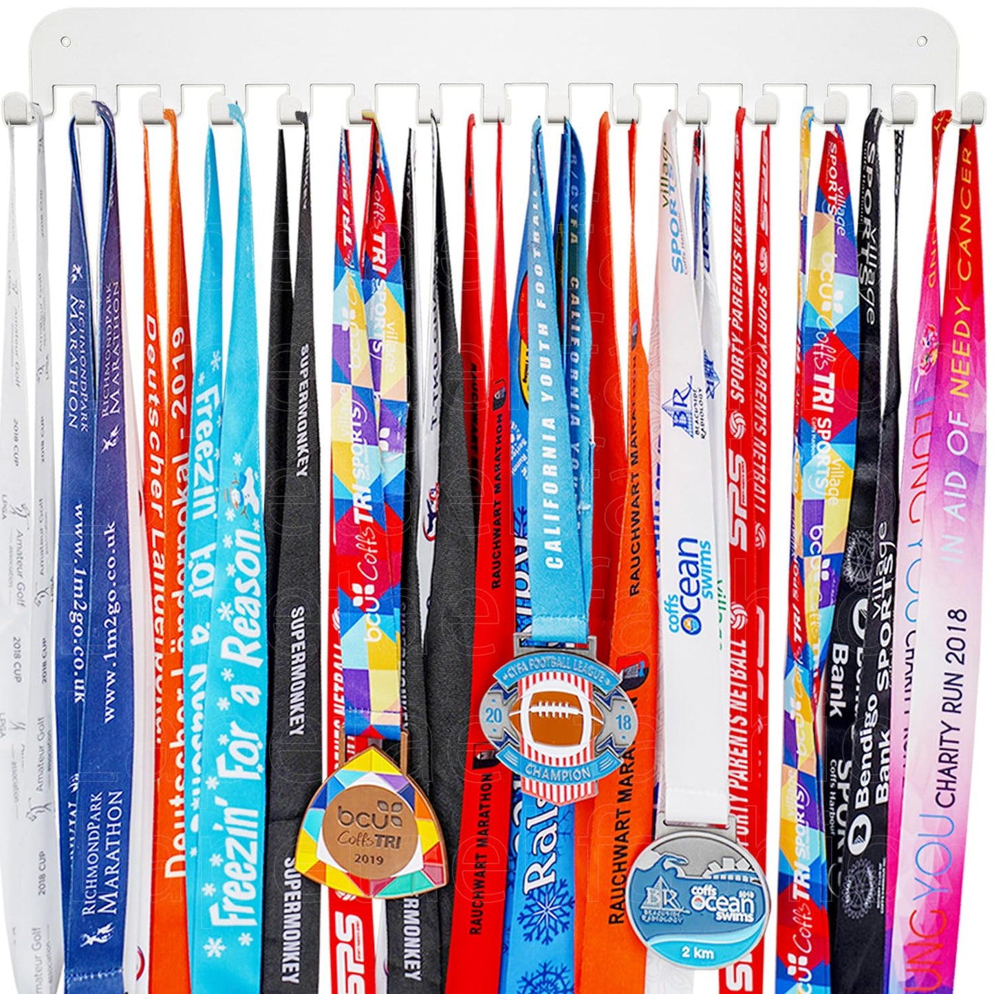 Lapetale Fashion White Medal Hanger Holder Display Wall Rack Frame-Running Medal Hanger Display Awards Ribbon Cheer,Marathon,Gymnastics,Soccer,Softball