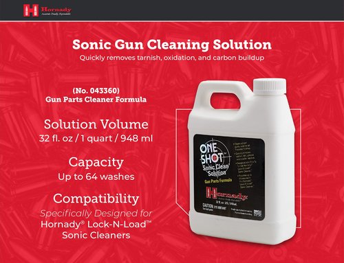 Hornady One Shot Sonic Clean Solution, 1 Quart – Gun Cleaner Solution, Clean All Gun Parts Safely and Quickly – Designed for Use with Hornady Lock-N-Load Sonic Cleaners – Item 043360