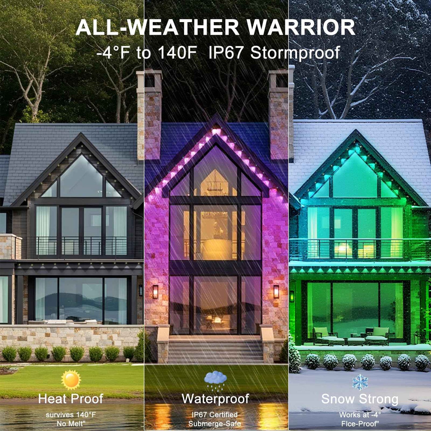 YIBULAYIN 100FT Permanent Outdoor Lights Waterproof, Smart RGB Eaves Lights with App/Remote Control, DIY Scene Modes, LED Outdoor Lighting for Christmas Holidays Daily Party House Roof Lighting