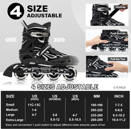 2PM SPORTS Adjustable Flashing Inline Skates - Light Up Wheels for Kids & Adults | Fun & Colorful