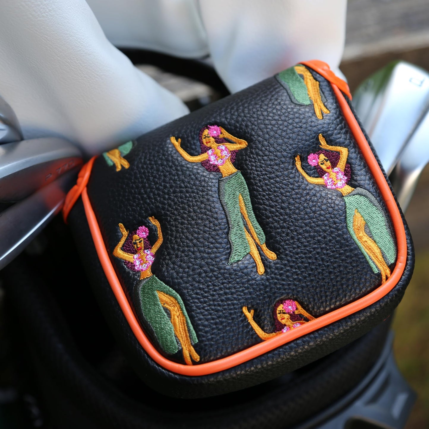 Golf Club Headcover - Premium Leather Embroidery for Mallet & Blade Putters, Stylish Golf Accessories, Perfect Golf Gifts for Men, Durable Club Protection (Hula Girl, Mallet)