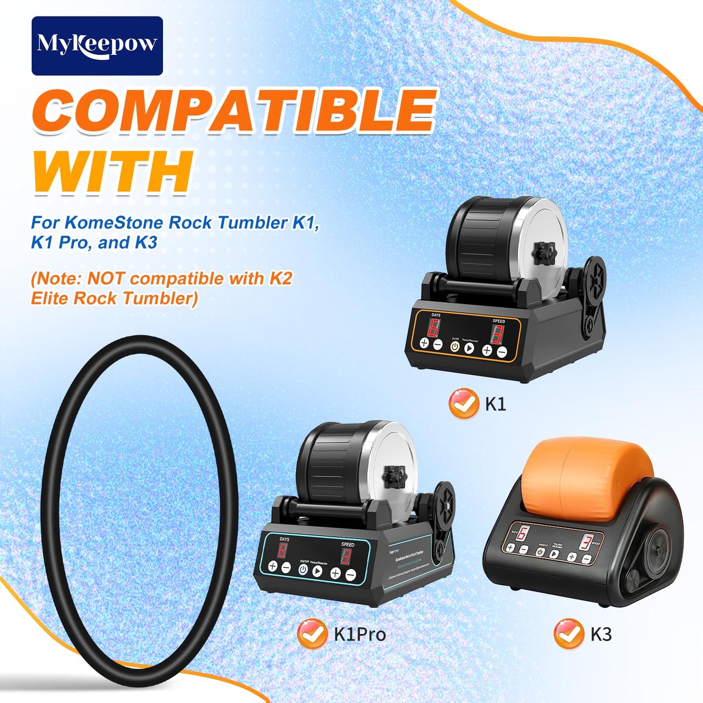 MyKEEPOW Rock Tumbler Belts Compatible with KomeStone Rock Tumbler Model K1 & K1 Pro & K3, 6 Pack (Not fit for K2 Elite Rock Tumbler)