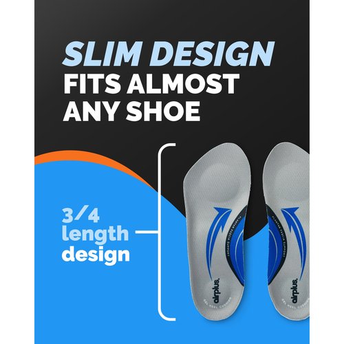 Airplus Plantar Fasciitis Orthotic 3/4 Length Shoe Insole- Foam Shell & Gel Heel - Deep Heel Cup, Full-Foot Arch Support - Soft Cushioning & Stability-APMA Certified-Fits Most Shoes & Boots - Unisex