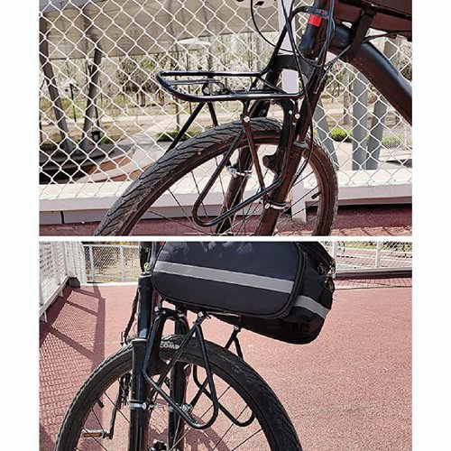 Bicycle Front Rack, Bike Luggage Touring Carrier Racks 15KG Capacity Mountain Bike Pannier Cycling Equipment Stand Footstock for Cargo Luggage Picnic Carrier Rack,Black 2