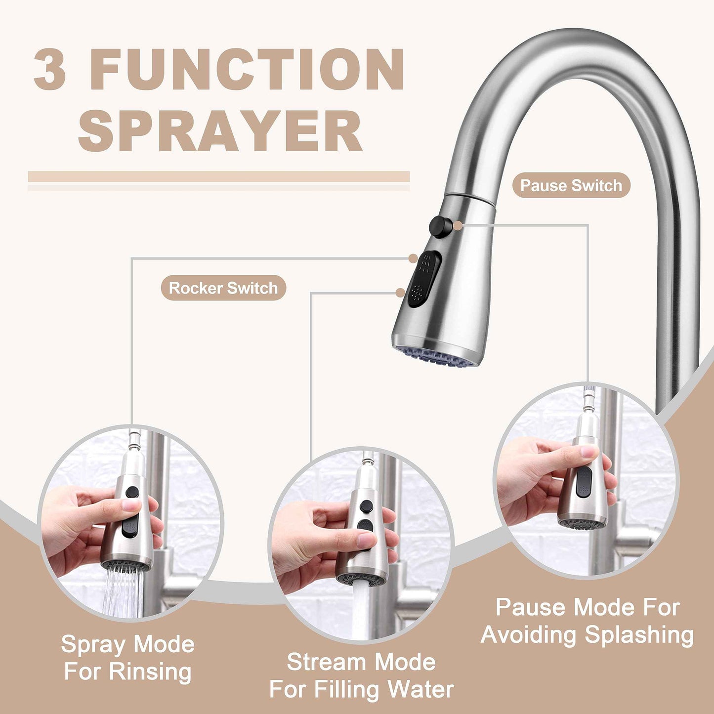 Touchless Kitchen Sink Faucet with Pull Down Sprayer, Herogo Brushed Nickel Stainless Steel Smart Activated Kitchen Faucet with Soap Dispenser, Single Handle Motion Sensor Tap for Farmhouse RV Sink