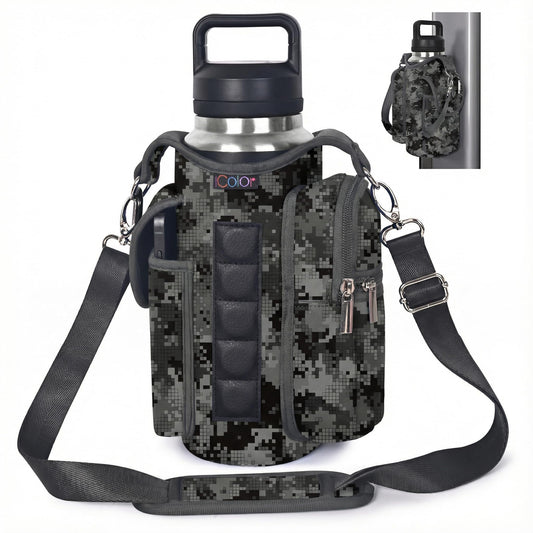 icolor Magnetic Gym Bag Water Bottle Holder with Phone Pockets,5 Built-in Magnets Gym Magnetic Bag Pouch Attach to Fitness Equipment,Diameter 3.9" Bottle Carrier Sling Bag