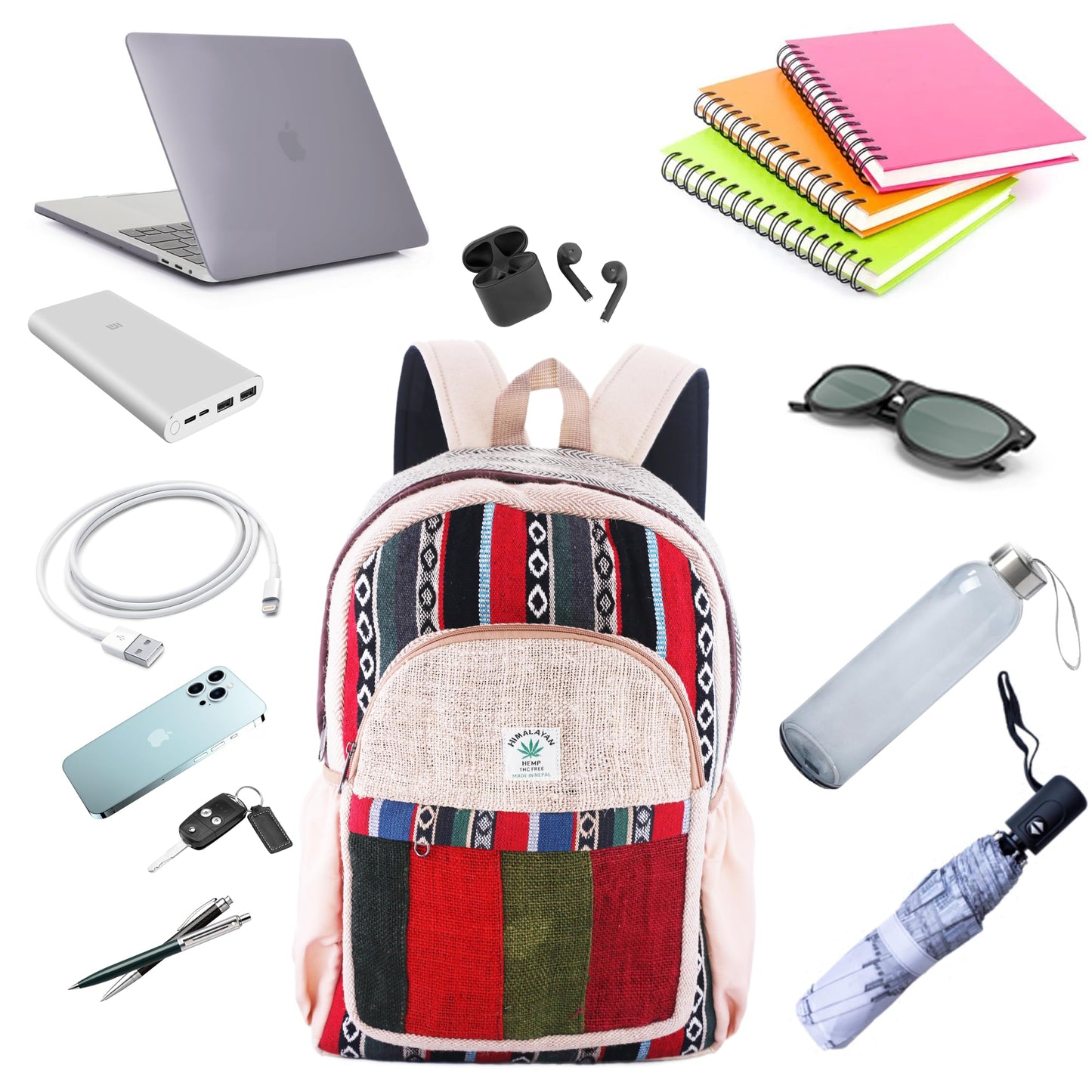 Anitya Hemp Backpack, Multi-Functional Pockets, Eco-Friendly, Unisex, Hiking Daypack, Durable Rucksack