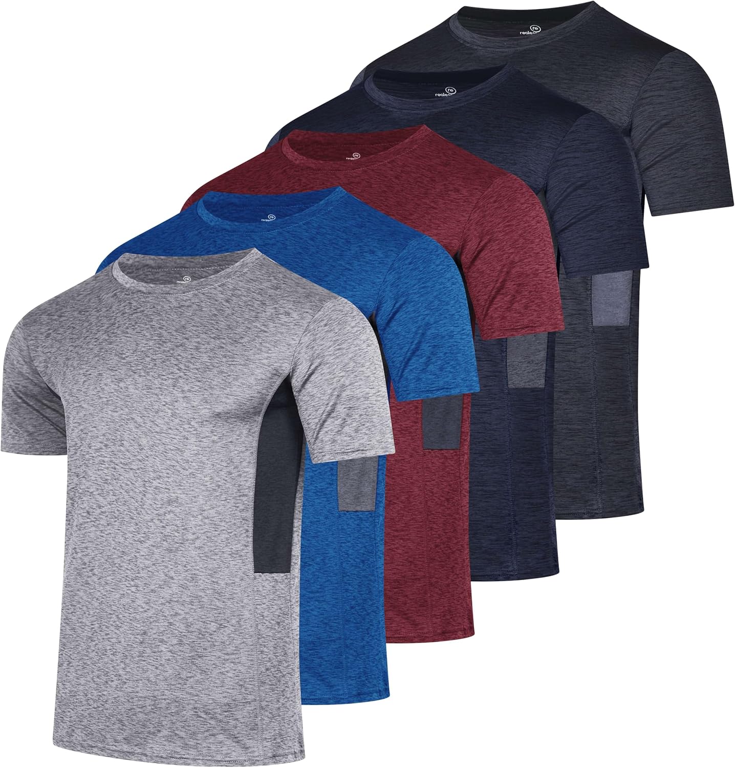 Real Essentials Men's Dry-Fit Short Sleeve Crew Neck T-Shirts - 5 Pack Athletic Workout Tees