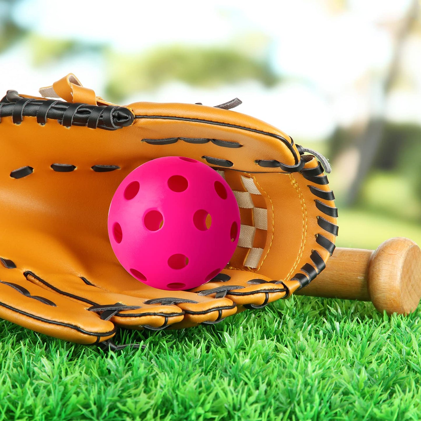 Coopay 12 Pack Baseball Practice Balls Plastic Training Balls Lightweight Hollow Softballs with a Drawstring Bag for Hitting, Baseball Training Indoor Outdoor Use (3 Colors)