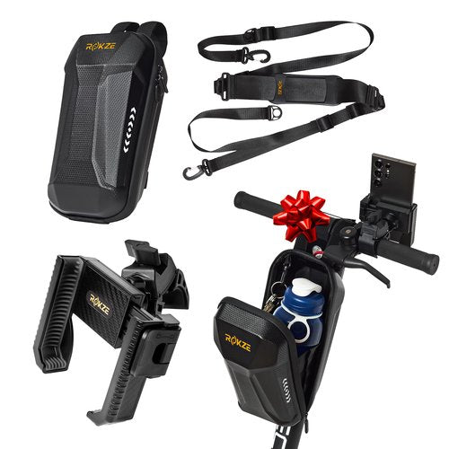 ROKZE E-Scooter Kit: 3L Waterproof EVA Hard Shell Storage Bag, Scooter Phone Holder & 90" Scooter Strap - Essential Electric Scooter Accessory for Adult Urban Commuters