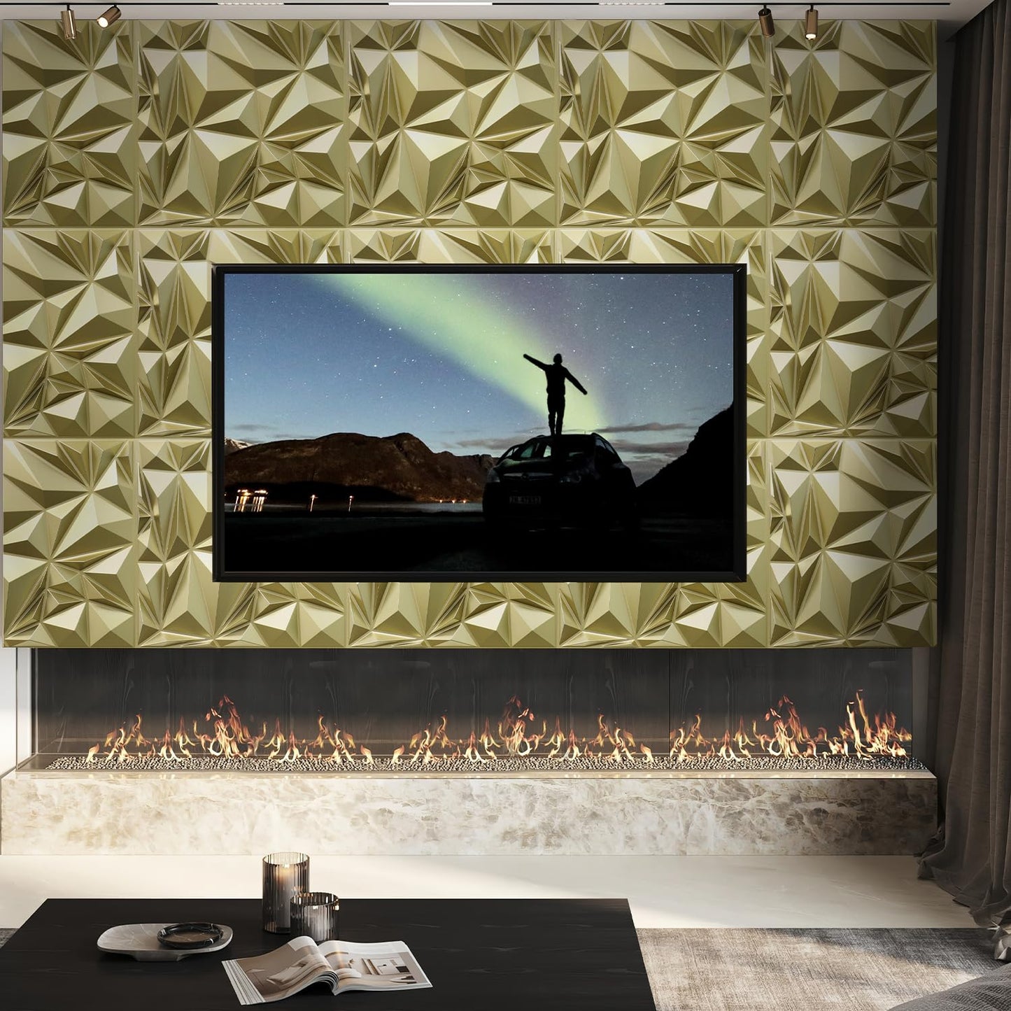 STICKGOO 3D Wall Panels for Interior Wall Decor, Champaign Gold Diamond Design Accent Wall Panels, 19.7" x 19.7" Decorative 3D Wall Panels for Living Room, Lobby, Office