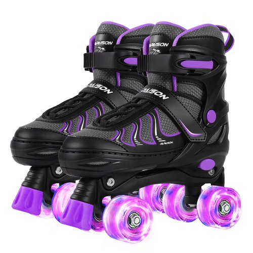 PAPAISON Roller Skates for Girls Ages 8-12, Adjustable Size Youth Women Quad Skates with Light up Wheels Indoor Outdoor