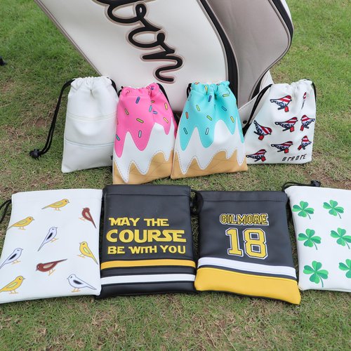 Aliennana Golf Valuables Pouch, Leather Tee Pouch with Drawstring Closure Balls Tees Handbag Portable Golf Ball Accessories for Men Women(Birdie)