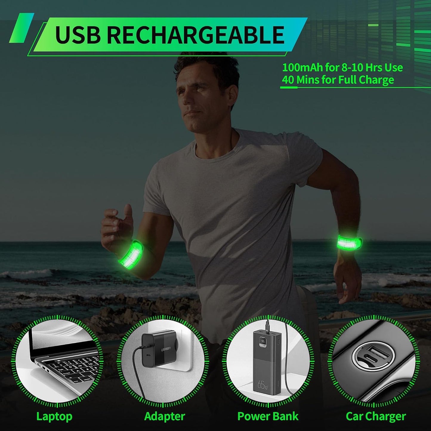 Skiennix LED Armband - Rechargeable Safety Light for Running & Night Activities | High Visibility Reflective Gear