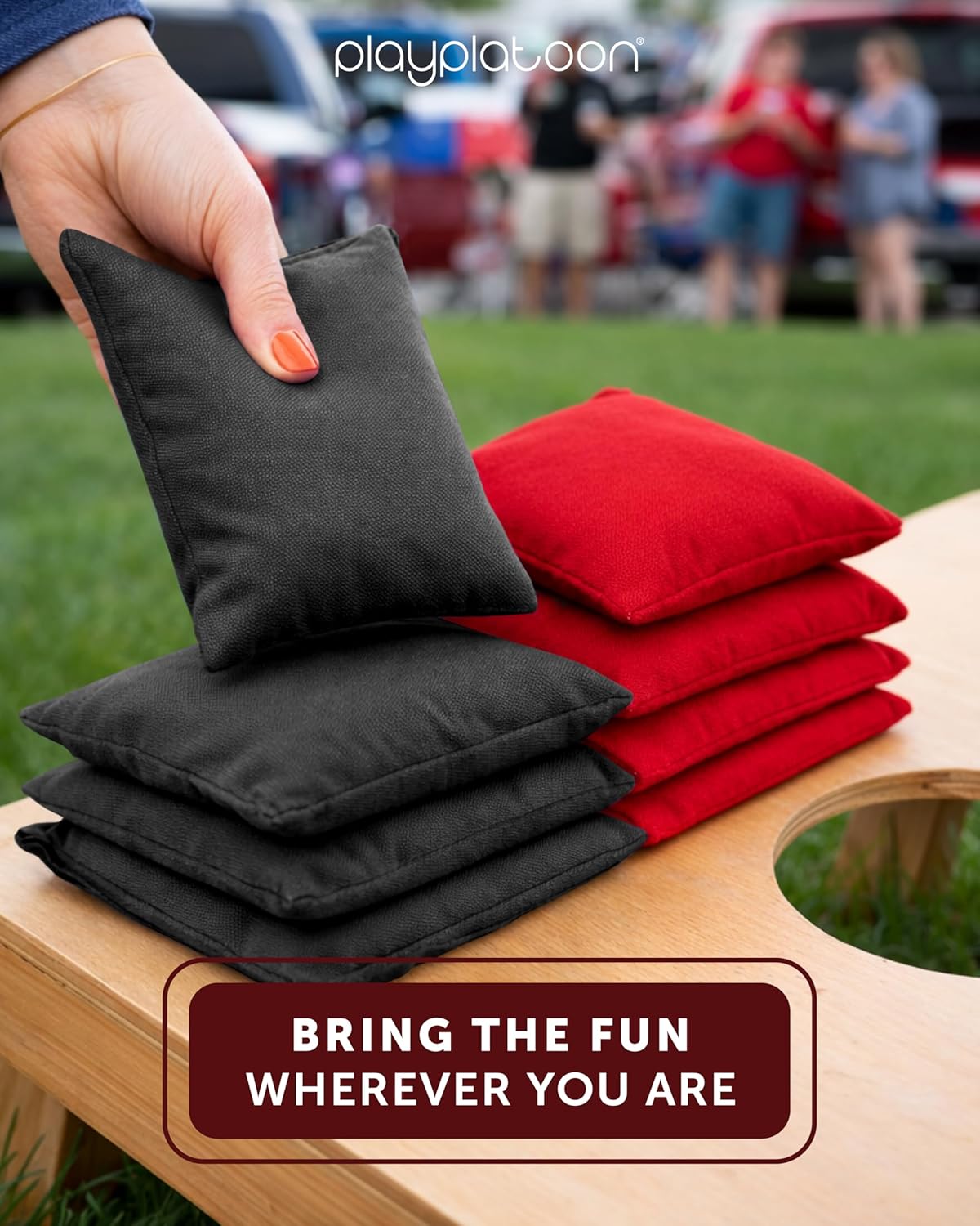 Play Platoon Cornhole Bags - Weather Resistant Set of 8 | Official Regulation Size & Weight with Tote Bag