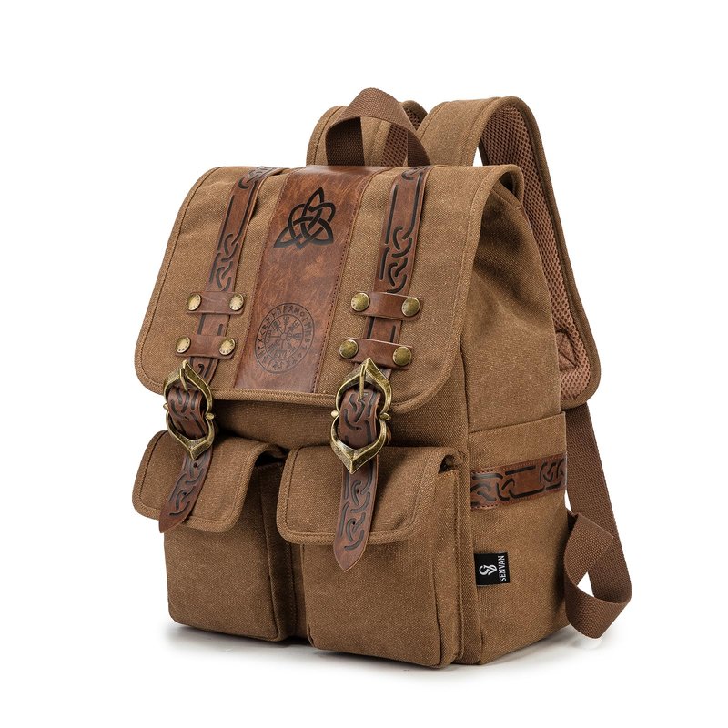 SV SENVAN Medieval Renaissance Backpack –Viking Medieval Canvas Bag for LARP, Travel & Cosplay with Metal Hardware